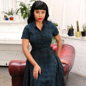 NWT Collectif Mainline Caterina Blackwatch Check Swing Dress